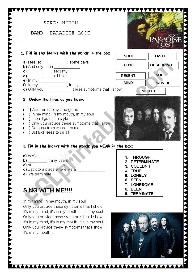 SONG - MOUTH  worksheet