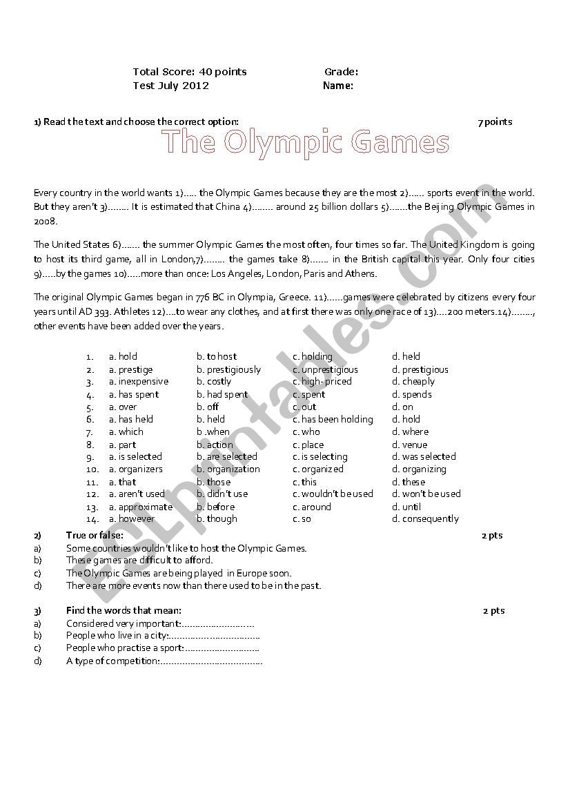 Test based on the OLYMPIC GAMES