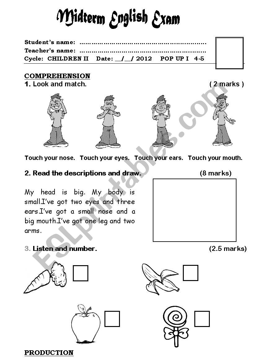 Exam for children worksheet