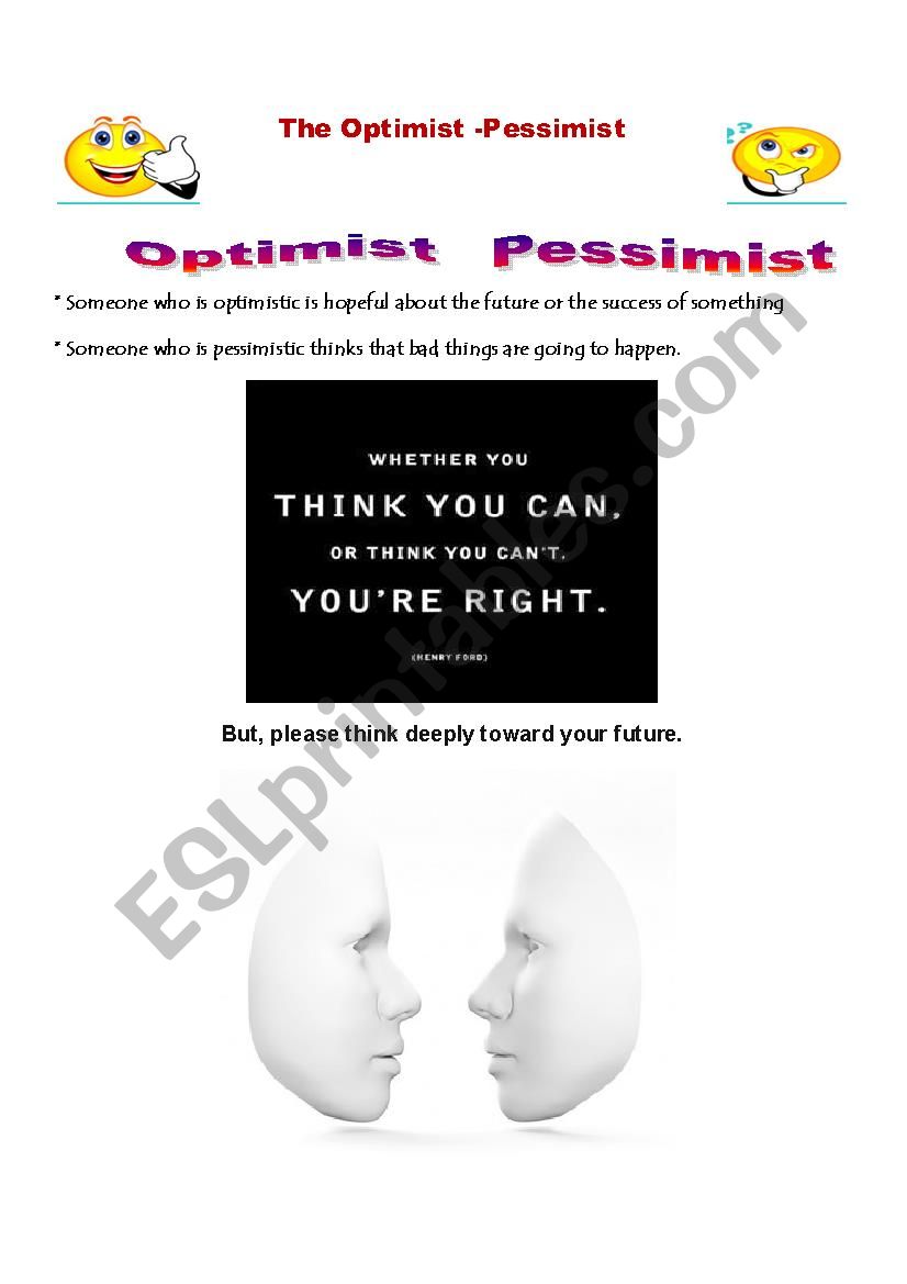 The Optimist -Pessimist worksheet