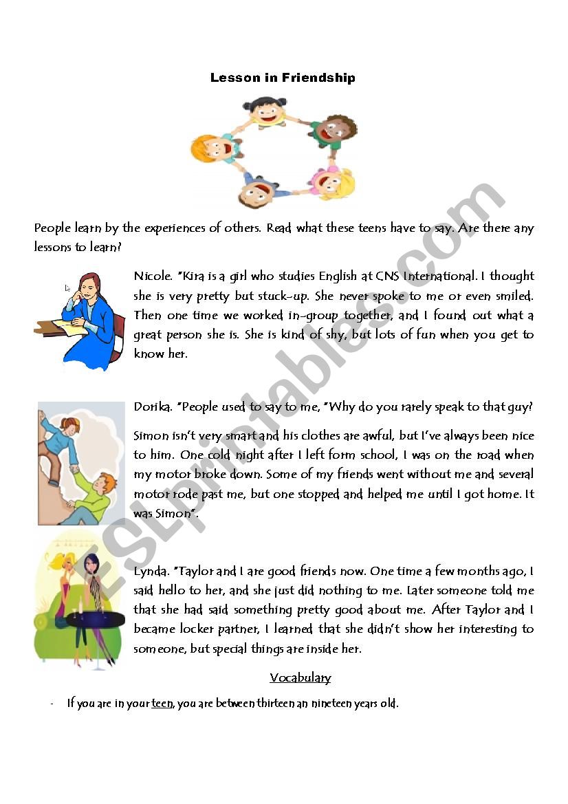 Lesson in Friendship worksheet