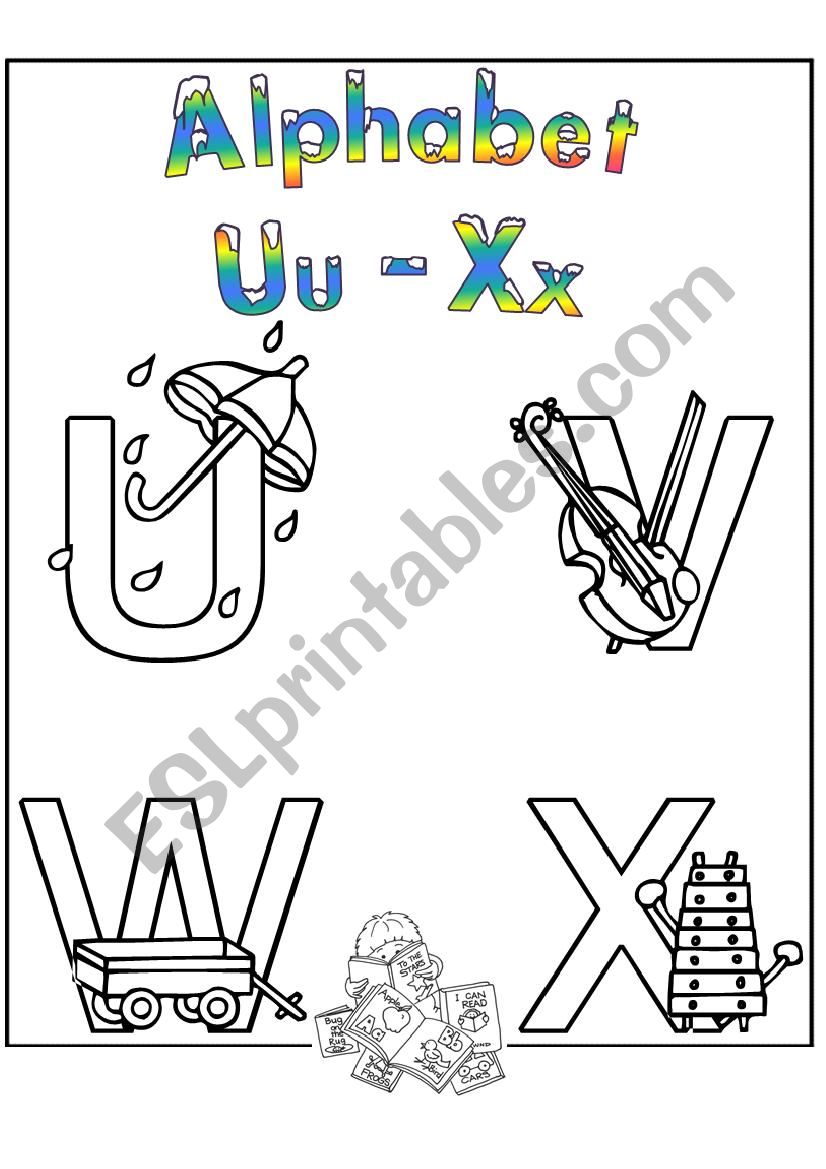 Alphabet coloring U-Z worksheet