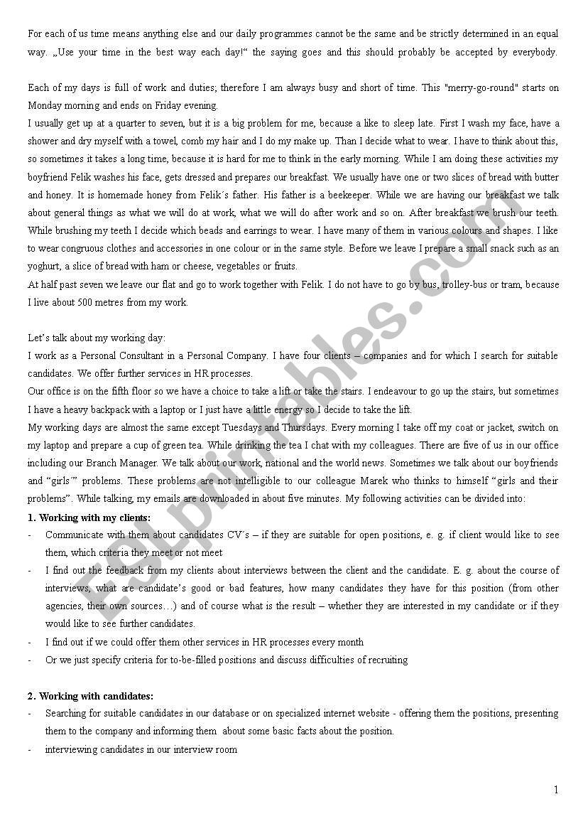 My daily routines worksheet