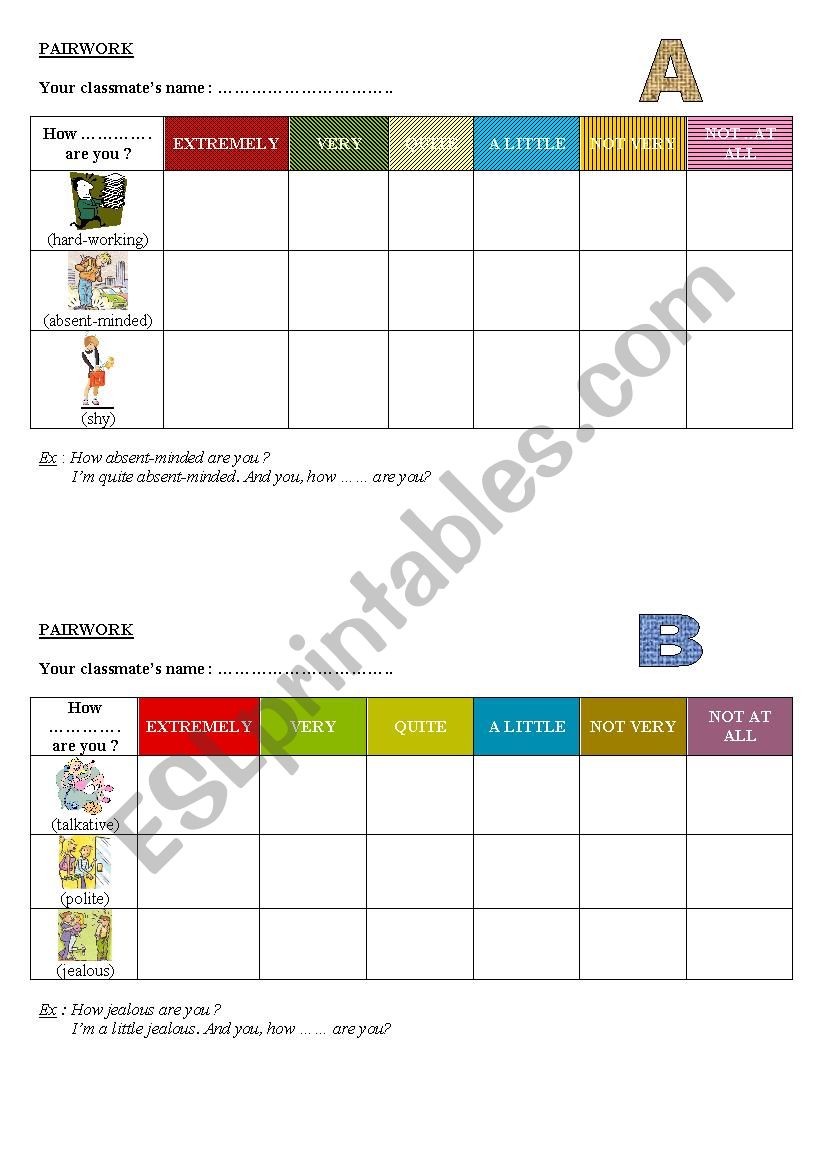 Pairwork personnality worksheet