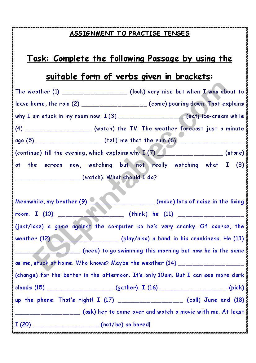 Tenses worksheet