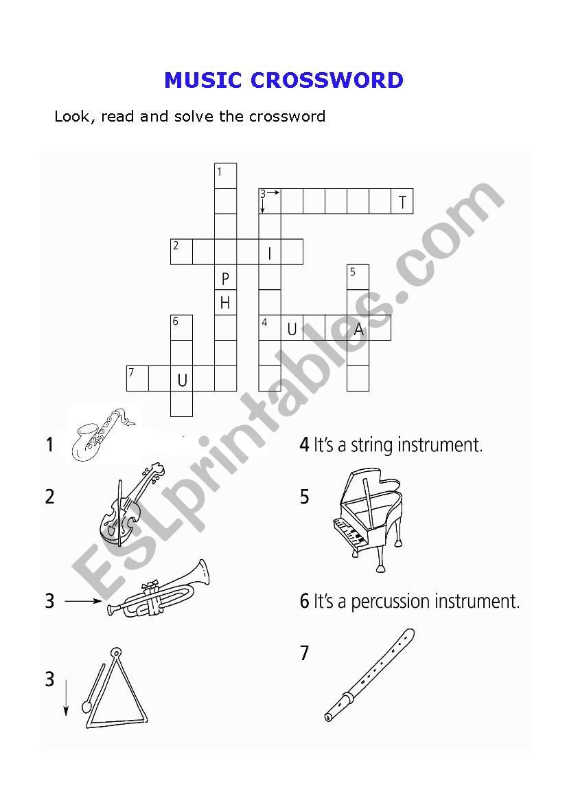 music crossword worksheet