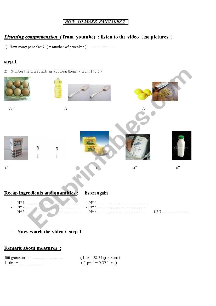 HOW TO MAKE PANCAKES? ( video worksheet)