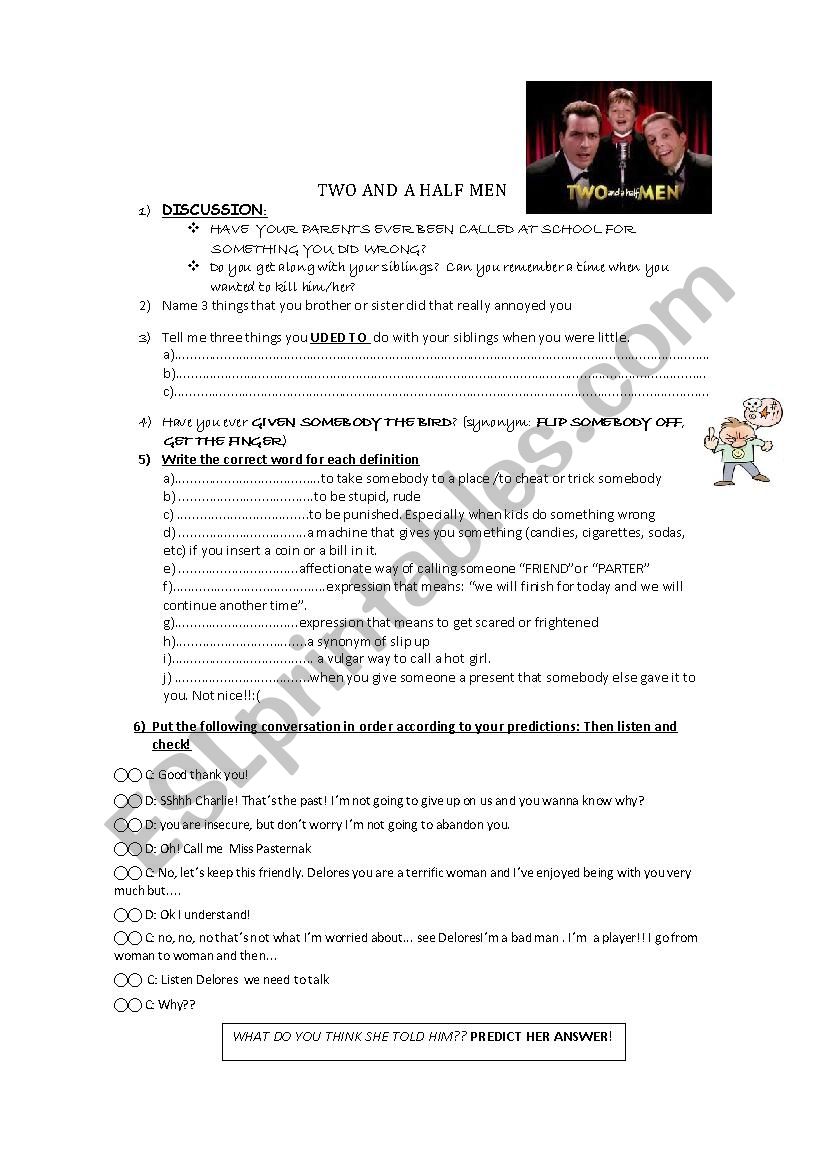 two and a half men season 1 worksheet