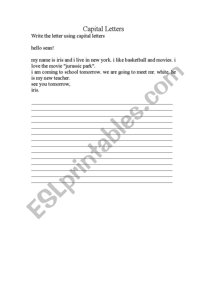 capital letters worksheet