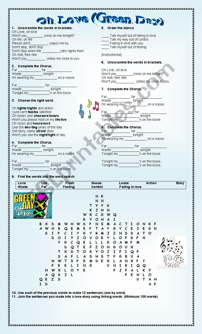 Oh Love (Green Day) worksheet