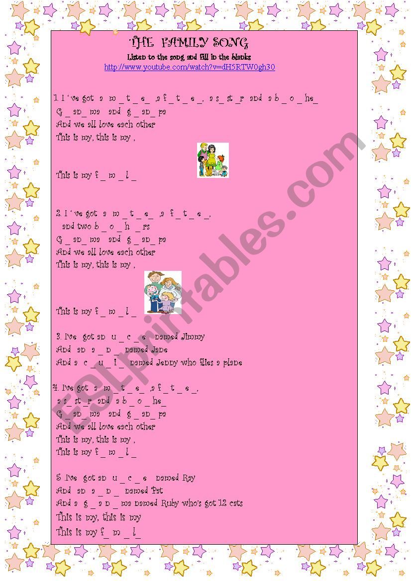 Family members song worksheet