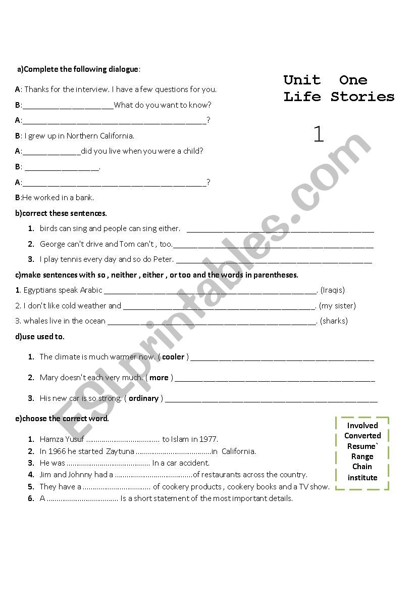 revision worksheet