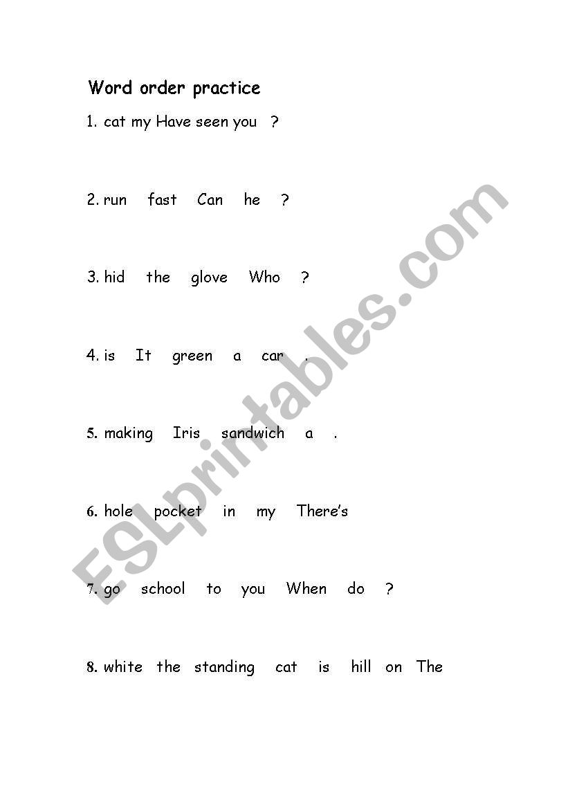 Word Order Practice worksheet