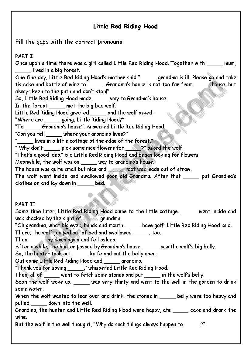 Text - Little Red Riding Hood worksheet