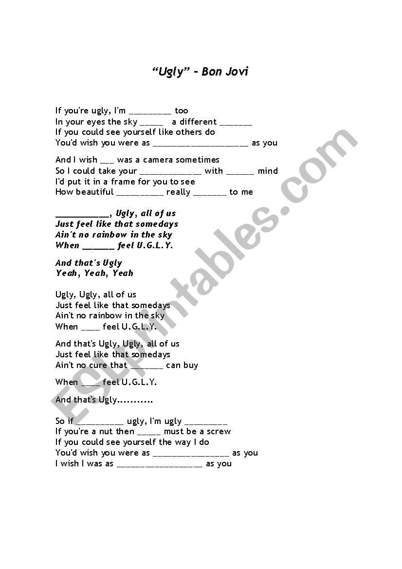 Ugly - Bon Jovi worksheet