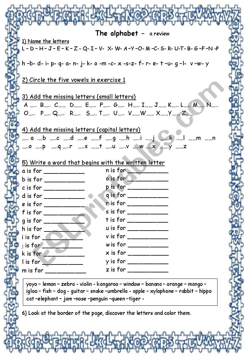 Tthe Alphabet - a review worksheet