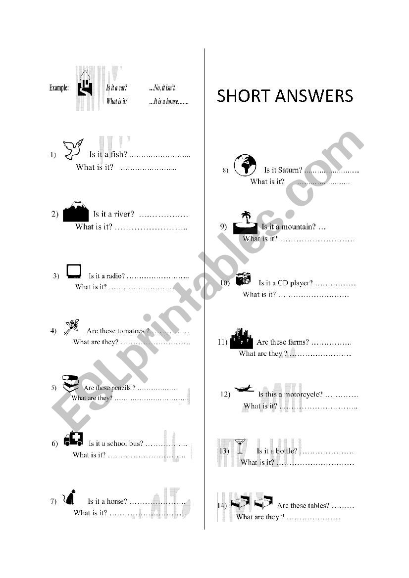 short answers worksheet