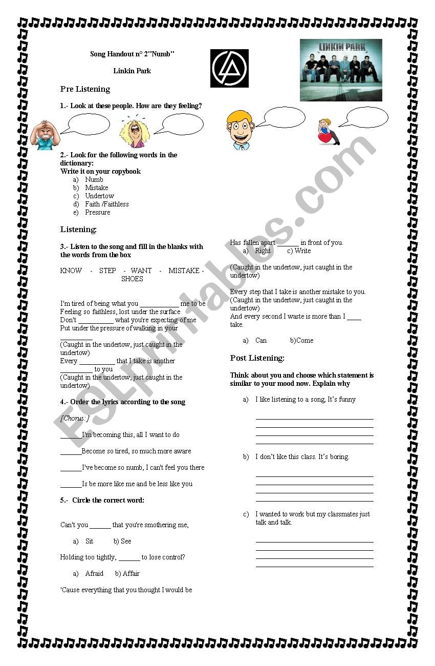 Song. Numb worksheet