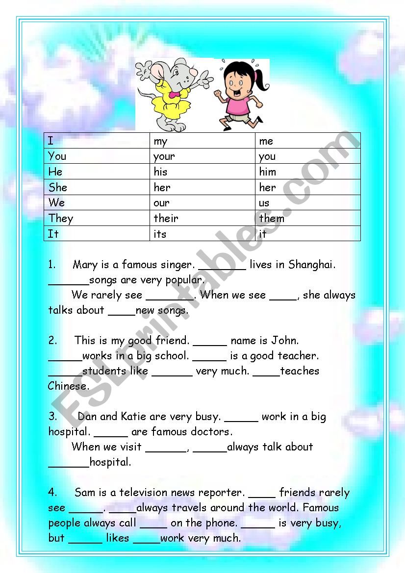 subject and object pronouns  worksheet