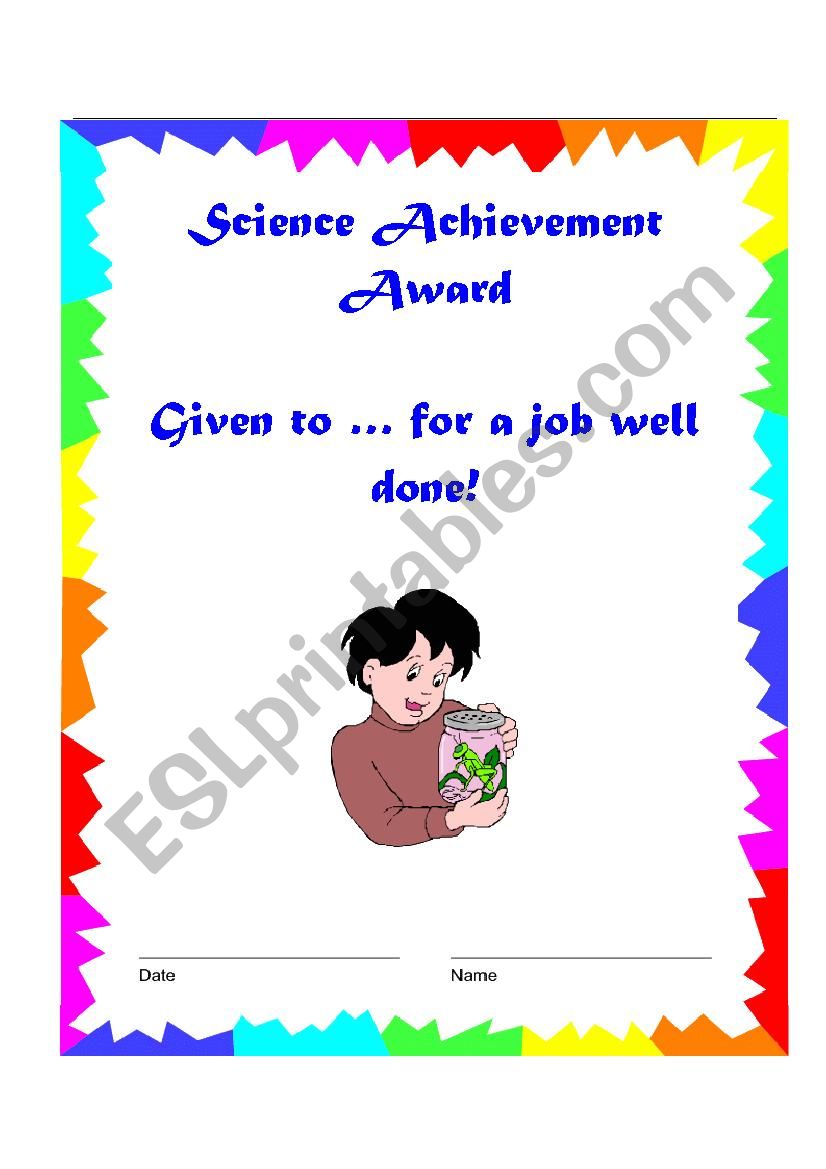 Science Achievement Award worksheet