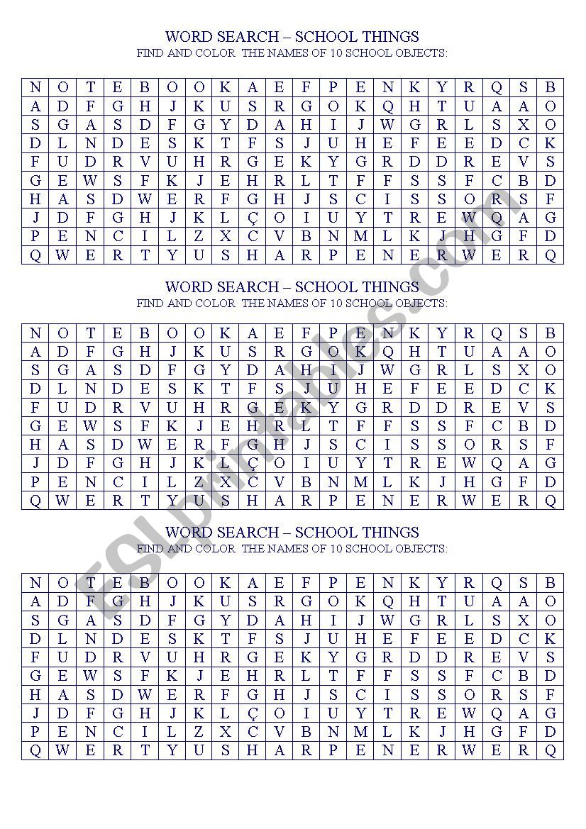 word search worksheet