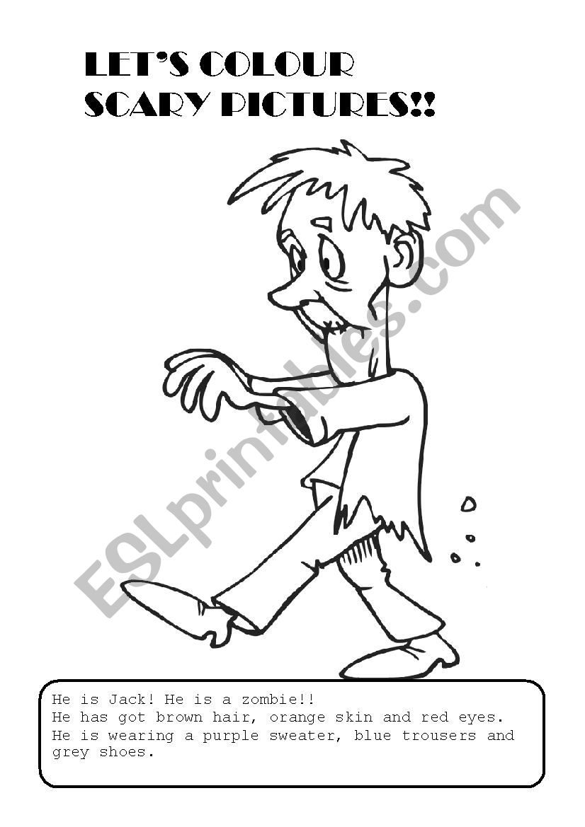 LetÂ´s colour scary pictures! worksheet