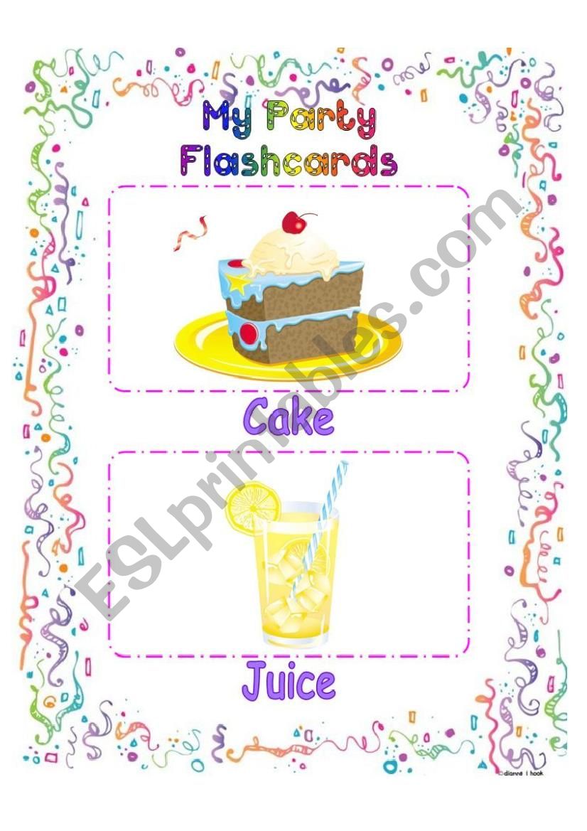 birthday party flash cards worksheet
