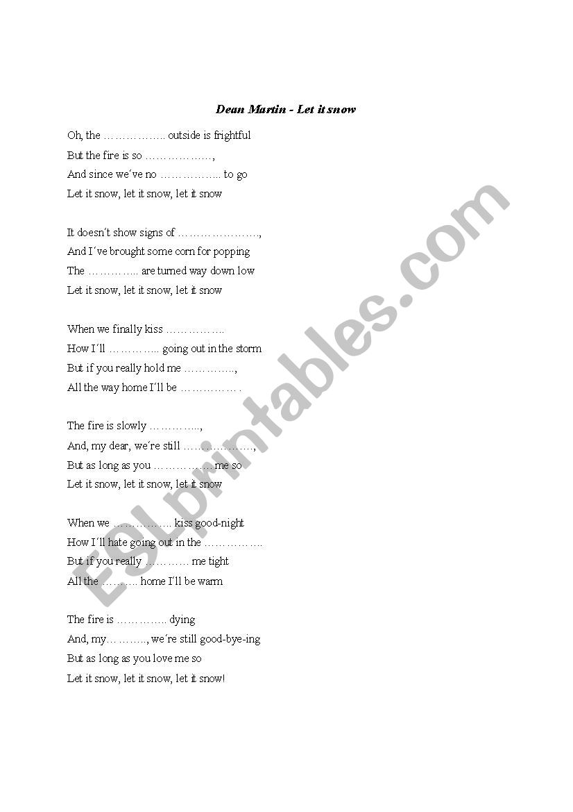 Dean Martin - Let it snow worksheet