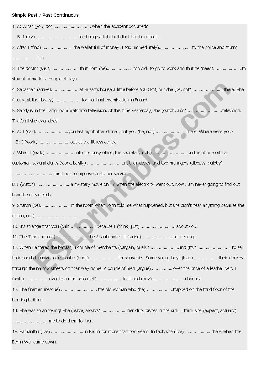 simple past vs past continous worksheet