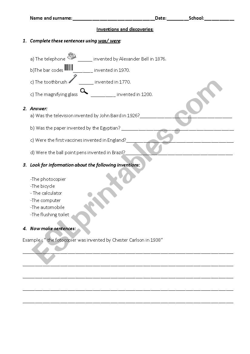 Inventions and discoveries worksheet