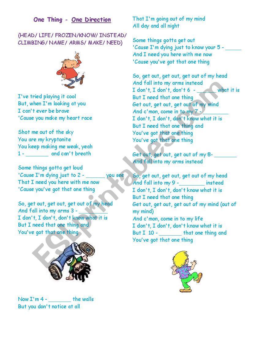 One thing - One direction worksheet