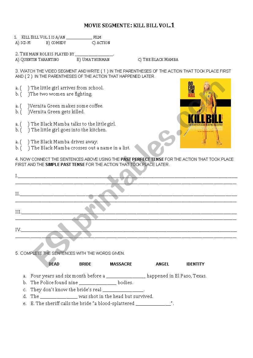 KILL BILL MOVIE SEGMENT worksheet