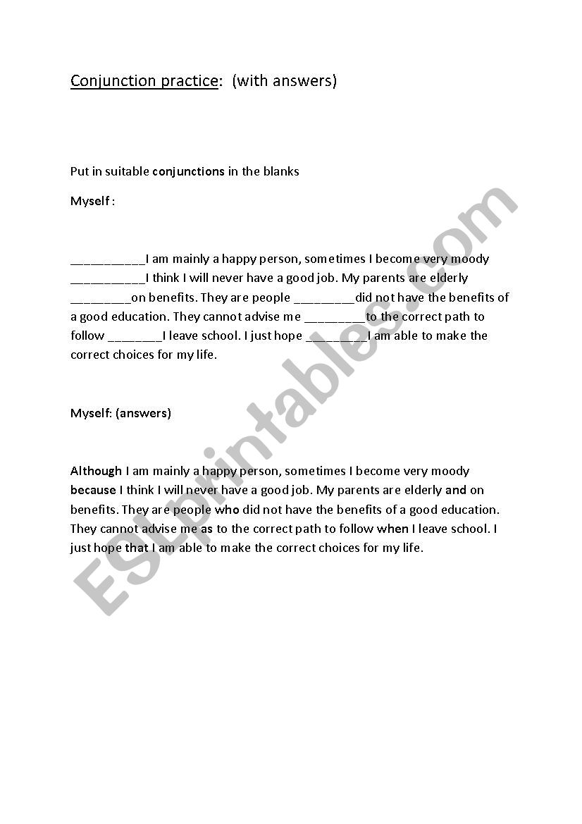 Conjunction Exercise worksheet