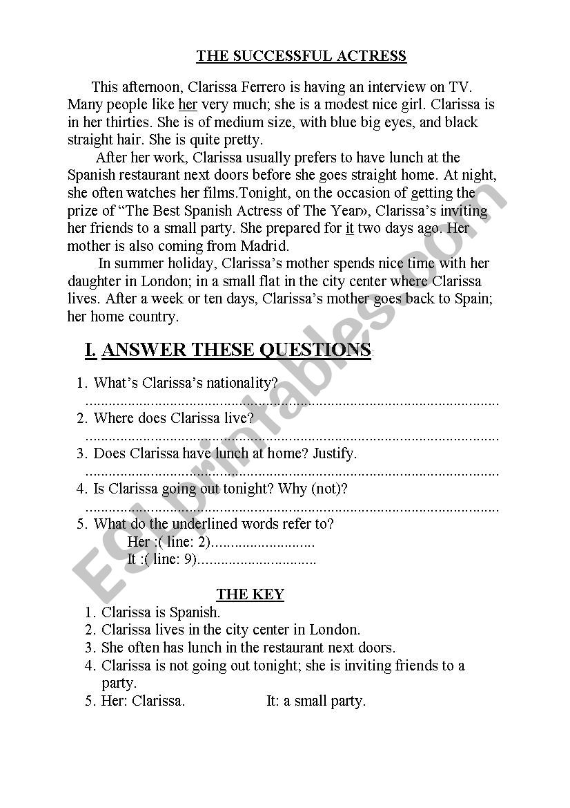 the successful actress worksheet