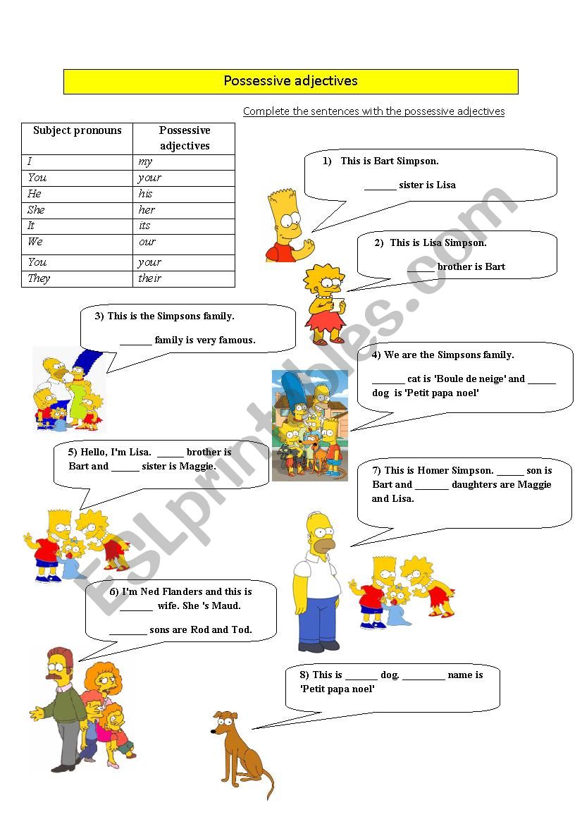 Possessive adjectives  worksheet