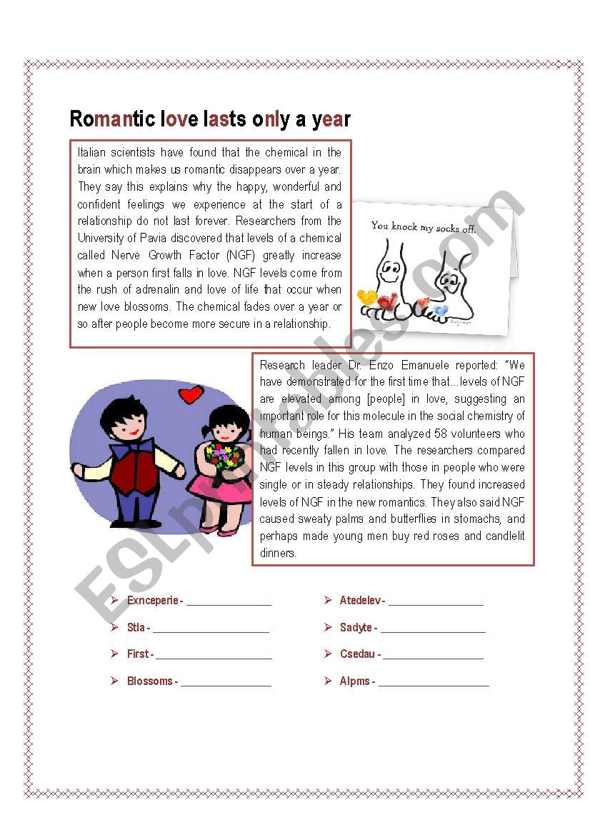 Romantic Love worksheet