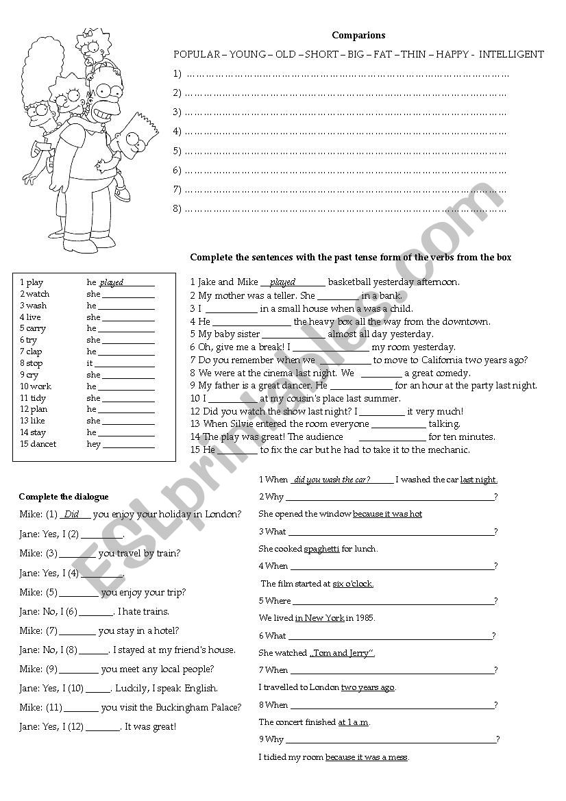 Comparions and Simple Past worksheet