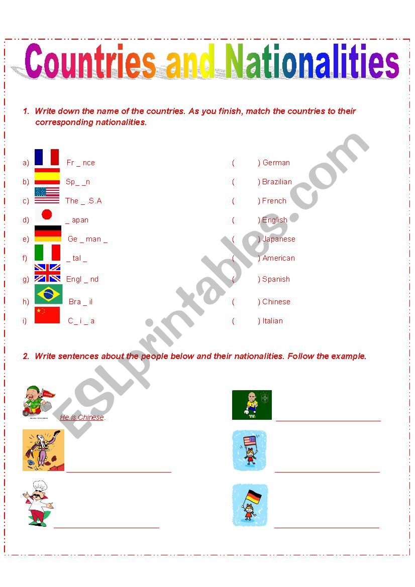 Countires and Nationalities worksheet