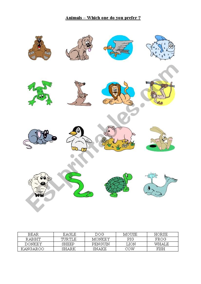 Animals worksheet