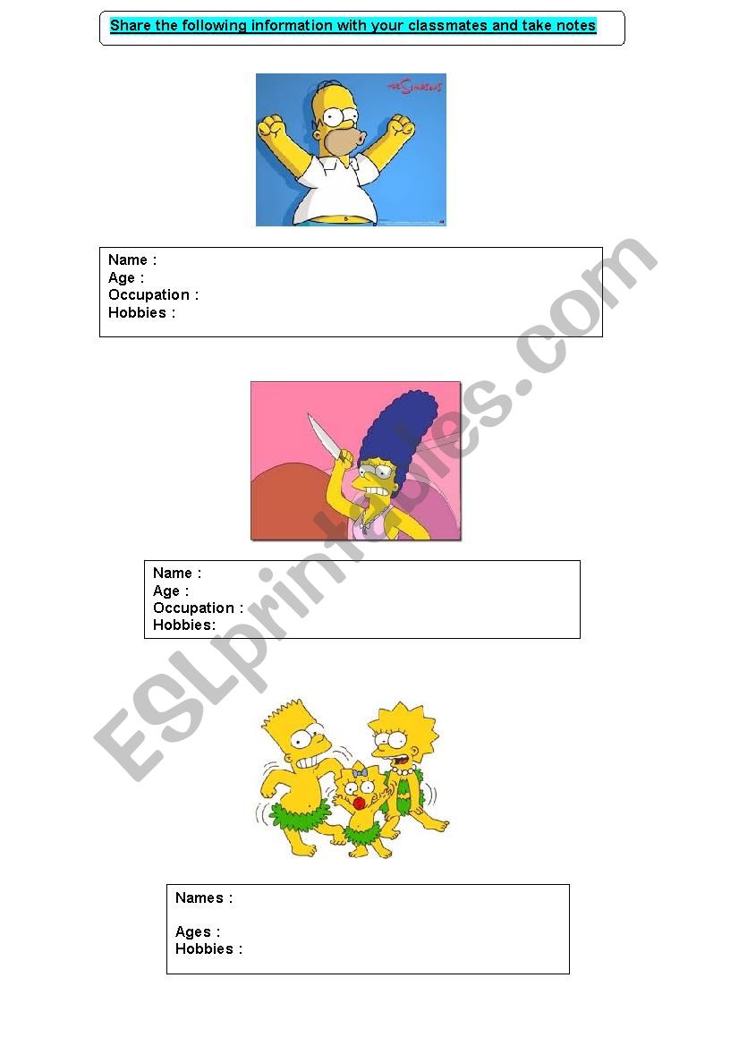 introducing the Simpsons worksheet