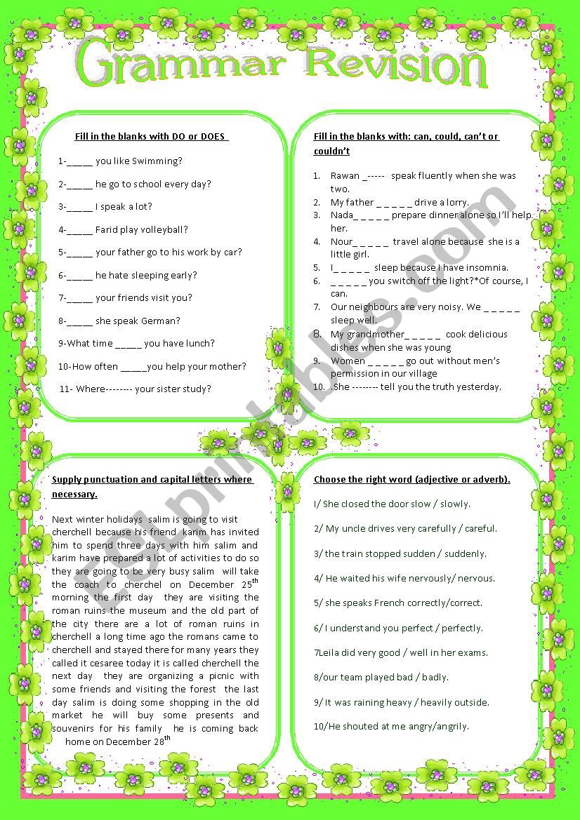 Grammar revision worksheet