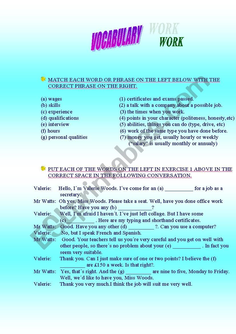 vocabulary practice I worksheet