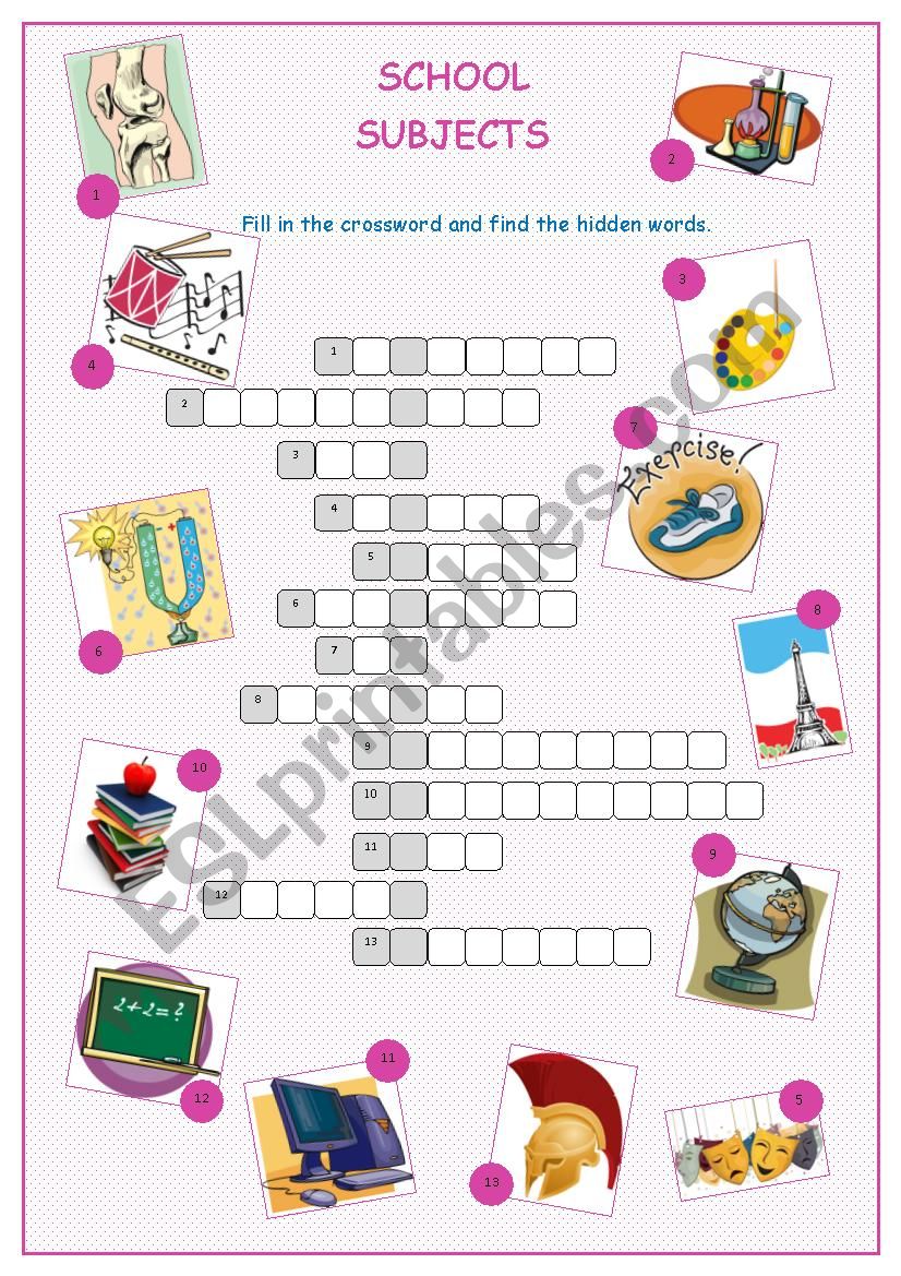 School Subjects Crossword Puzzle