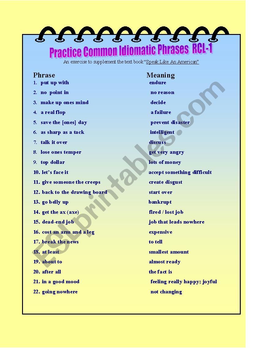 Practice Common Idomatic Phrases RCL-1