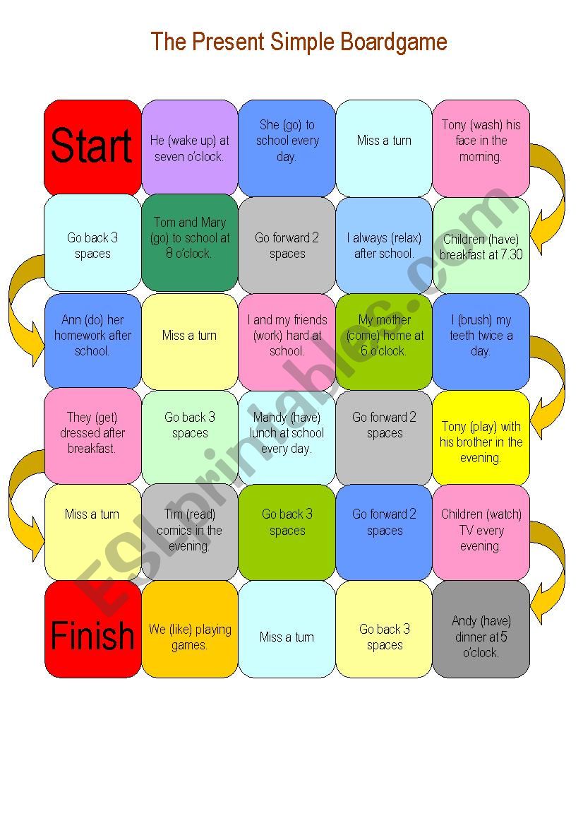 The Present Simple Boardgame - ESL worksheet by maryak