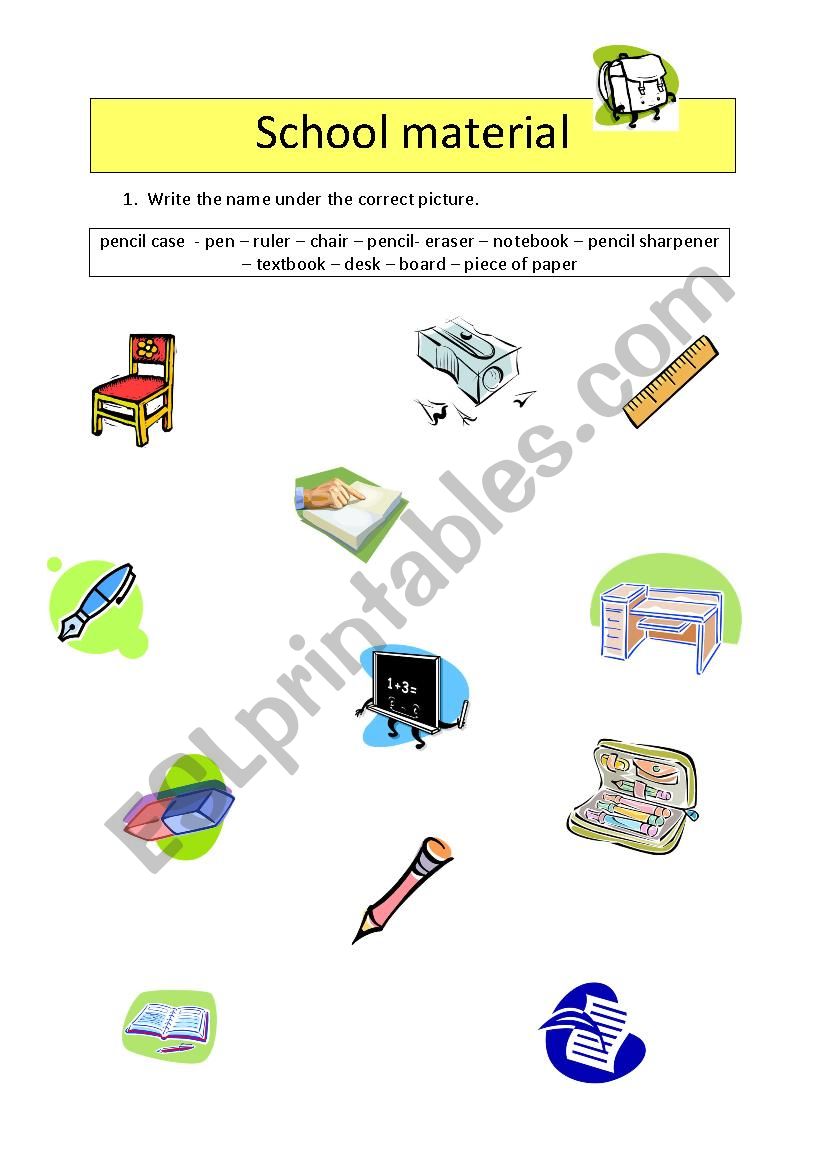 school material worksheet