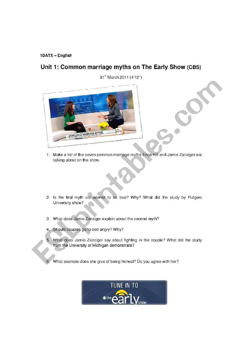 Common Myths on Marriage (CBS) + KEY!