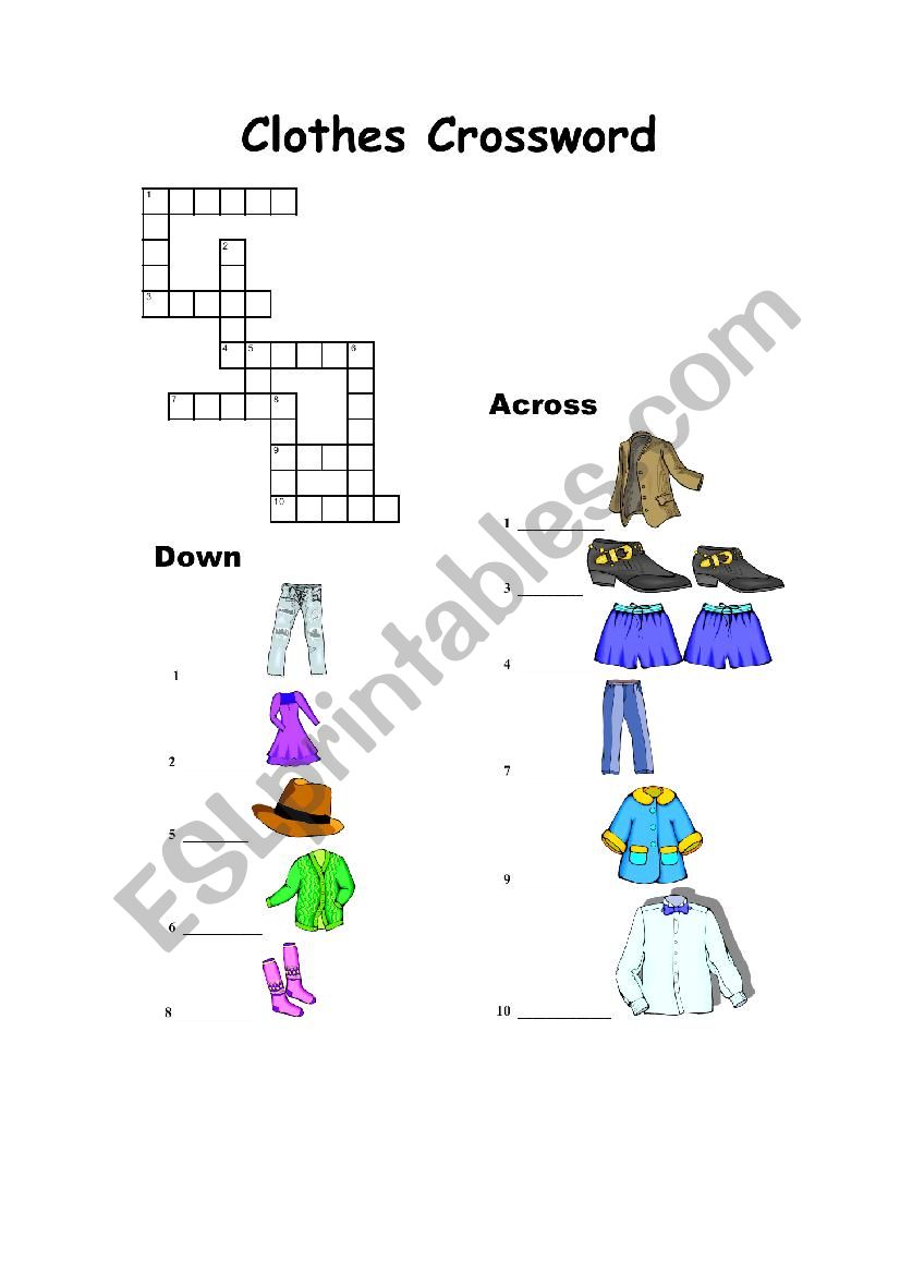 clothes crossword  worksheet