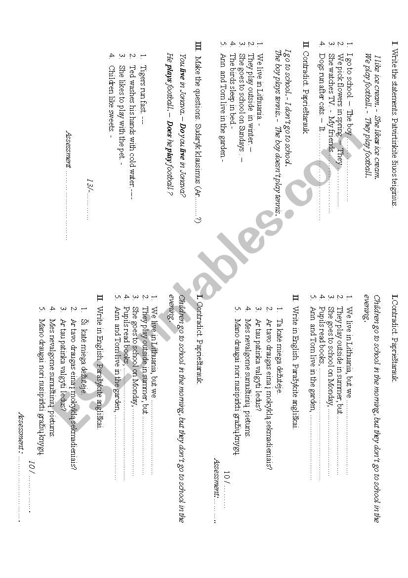 Present Simple tense revision worksheet