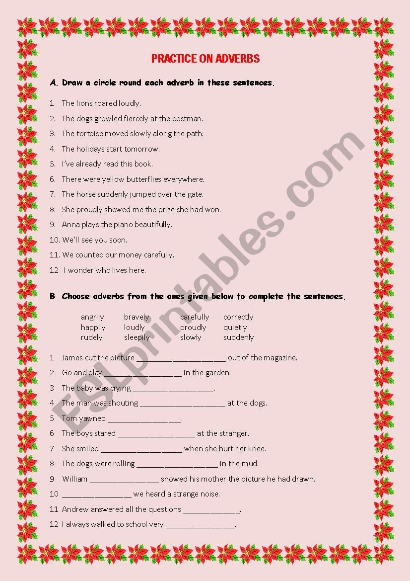 Practices on Adverbs worksheet